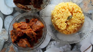 Lunch thali / Pulao , alur dom , Chicken kosha / Bengali Thali .