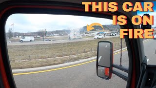 | CFI | Car Fire /  We Got Full Mooned| Rookie Trucking Vlog | OTR Trucking Life