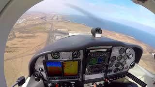 Low pass at Fuerteventura airport. Tecnam 2002, cockpit view with ATC.