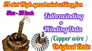 mini celling fan winding data//24 slot celling fan copper winding data//High speed mini celling fan