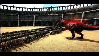 Alpha T Rex  level 100 vs 5 &50 & 200 Iguanodon  level 100  Ark Battles