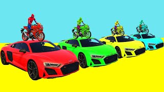 SPIDERMAN CARS and BIKES with Superheroes Hulk and Ironman Parkour Challenge - GTA 5