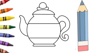 How to draw a tea kettle drawing for kids nd toddlers step by step🫖||very easy drawing||