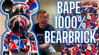 Bearbrick 1000% x Bape (A Bathing Ape) Shark Camo London Store Exclusive! Unboxing & Review!