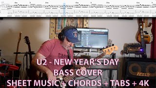 U2 - New Year's Day - Bass Cover with Tabs - 4K