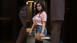 Indian Girl in Stylish Comic Printed Pink T-Shirt & Black Denim Shorts | AI Model Look Book