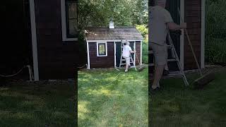 Softwashing a wooden shed ASMR satisfying to watch