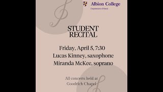 Shared Junior Recital:  Lucas Kinney, saxophone, and Miranda McKee, soprano