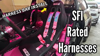 5 point SFI harness + harness bar install - VF Engineering Supercharged BMW e46 track car build