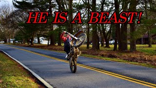 Wheelie FOREVER!  Modded Dirt Bike Shredding (CRAZY)!