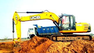 Excavator Backhoe Loader Loading Mud in Tata Dump Tipper Truck, Ashok Leyland 2518 Truck | jcb video