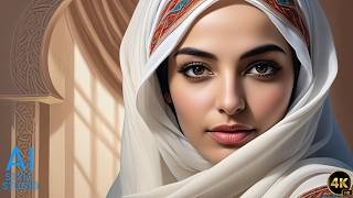 4K AI Art Lookbook Video of Arabian AI Girl ｜ AI Girl with Graceful Beauty in Vibrant Hijab