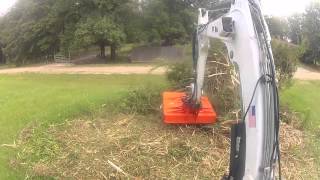 Bobcat Excavator Mower Devouring a Shrub! Mulcher Grinder 337 Bush Hog Bushog