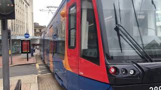 Sheffield supertram tram train 206 departs castle square on driver training