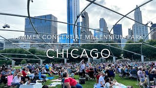 [4K] Downtown Chicago, IL US - Walking around a summer concert at Millennium Park