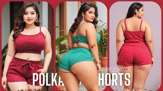 [4K] AI ART INDIAN LOOKBOOK MODEL - PLUS SIZE COTTON POLKA PRINTED CAMI TOP & SHORTS SET