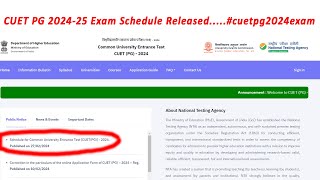 Schedule for Common University Entrance Test [CUET(PG)] - 2024.Published on 27/02/2024 |#cuet2024