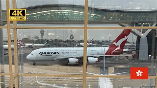 QANTAS A380 QF128 Economy Class - Hong Kong to Sydney - VH-OQH (New Interior) - Qantas Lounge (4K)