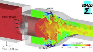 Large Eddy Simulation of the combustor simulator from the European project FACTOR (AVBP-CERFACS).