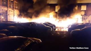 Video of huge fire at building in Leicester where sixty cars were saved by firefighters