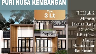 Murah!Puri Nusa Kembangan,Meruya,Jakarta Barat LT60m2 LB110m2,tingkat 2lt,3BR,Rp2,2M dkt 2 pintu tol