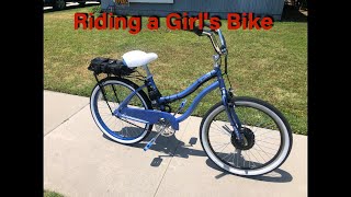 Riding a Little 24" Huffy Girl's Cruiser with a 48 Volt 500 Watt Front Wheel Drive