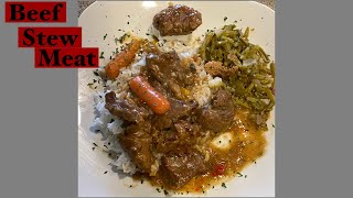 Southern style beef stew meat in mushroom gravy