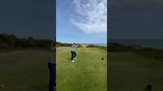 Tee shot on the 7th hole at Royal Dornoch into a strong 💨 #golf #golfswing #golfshorts