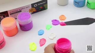 Artecho 8 colour Neon UV Glow in the Dark Acylic Paint Set (20ml)