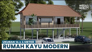 DESAIN RUMAH KAYU MINIMALIS 14 x 4 METER, ADEM DAN NYAMAN BANGET