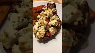 Gefüllte Aubergine mit Süßkartoffel Pommes.#shorts #food #eggplant #sweetpotato #shortvideo #baking