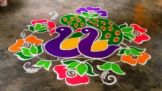 new year 2024 special peacock 🦚design 5*3 dot | sankranthi chukkala muggulu | pongal special rangoli