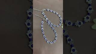 WHATSAPP +919322219437 TO ORDER- German Oxidised Silver Anklets Ethnic Blue Hamsa beads Payal