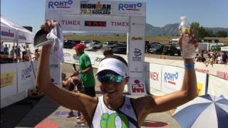 Pro women race across the finishline of the 2011 Ironman 70.3 Boulder triathlon