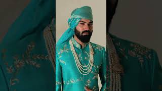 Peacock Green Embroidered Sherwani Suit