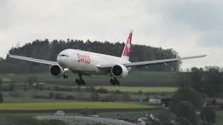 Swiss Boeing 777-3DE(ER) HB-JNA landing at Zurich Airport