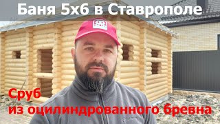 Баня 5х6 из оцилиндрованного бревна / Сборка сруба в Ставрополе / Андреевские срубы