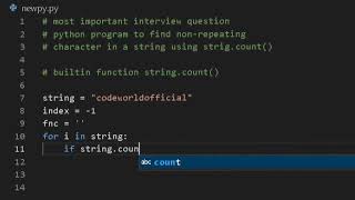 Python program to find non - repeating Character in a String using String count() method #python