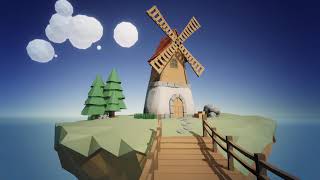 Low Poly Windmill On Flying Island - Unity