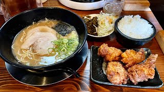 ラーメンと唐揚げと白飯。もちろん辛子高菜もね