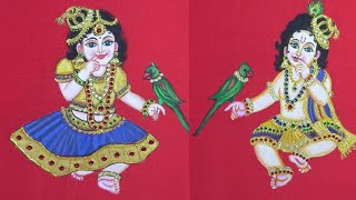 Tanjore Style Fabric Painting #117 l Baby Shower Blouse Painting idea l Twin Babies on Both Sleeves