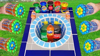 Experiment: X Sprite X Candy VS Coca Cola, Fanta, Popular Sodas!! Pepsi Pepsi And Mentos İn The Pool