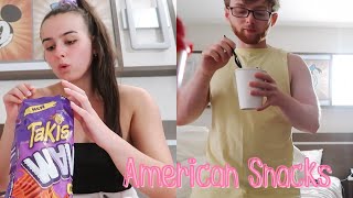 Scottish Tourists Try AMERICAN Snacks For The FIRST TIME Pt 1! 😱 | Takis, Fruit Loops & More