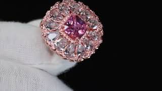 Rose Gold Pink Flower Cut Diamond Ring, Pink cluster diamond ring, Rose gold pink diamond ring