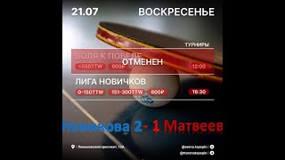 🏓Настольный теннис. Лига Новичков 0-150  Новикова 2-1 Матвеев