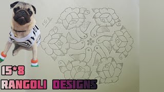 Beautiful Flowers and Parrot Rangoli Designs | 15*8 Dot Rangoli Designs |Kolam and Dot Puli Rangoli.