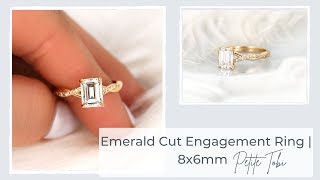 Emerald Cut Engagement Ring | Rosados Box 8x6mm Petite Tobi Moissanite & Diamond Engagement Ring