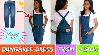 CONVERT OLD JEANS TO DUNGAREE DRESS