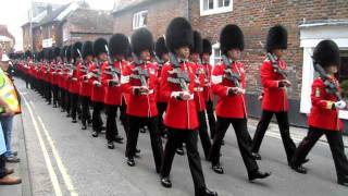 Scots Guards marching military band 1, Wantage, UK, May 2011