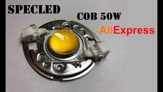 Светодиод COB 50Вт с линзой. Китай. AliExpress. Теплый белый. Спектр